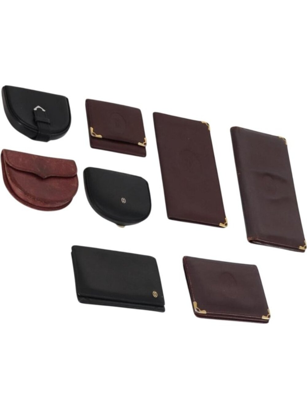 CARTIER Wallet Leather 8 Set Bordeaux Black